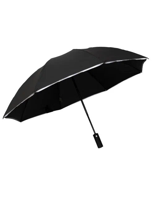 фото Зонт обратного сложения со светоотражающей кромкой, черный, купол 102см