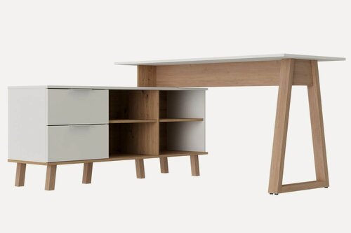 Изображение товара Письменный стол угловой Hoff Флоро, 149,1х77,1х134,6 см, дуб онтарию, белый