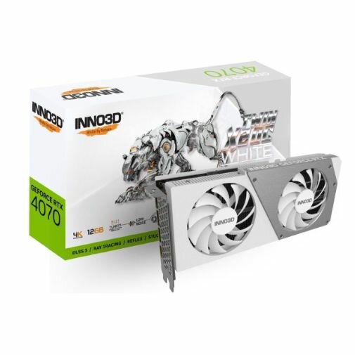 Видеокарта INNO3D GeForce RTX 4070 TWIN X2 OC WHITE 12G (N40702-126XX-185252W) - PCI-E 4.0 x16, 12 ГБ, GDDR6X, 192 бит, DisplayPort, HDMI, GPU 1920 МГц