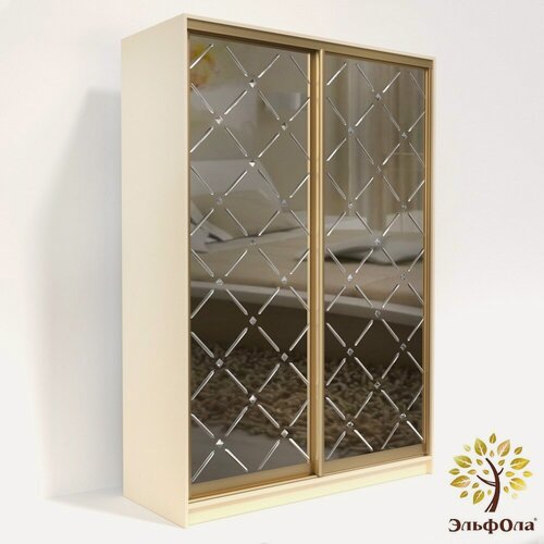 Изображение товара Шкаф- купе ЭльфОла "Диамант" 180*45*220, слоновая кость, гравировка на зеркале