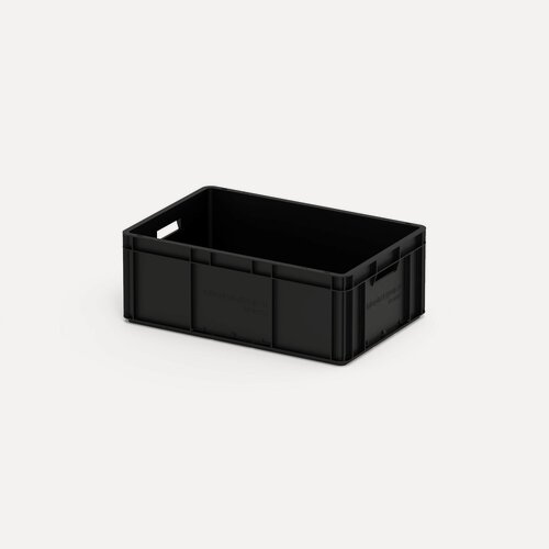 Изображение товара Ящик пластиковый, Евроконтейнер, сплошные стенки открытые ручки, 600x400x220 мм, черный