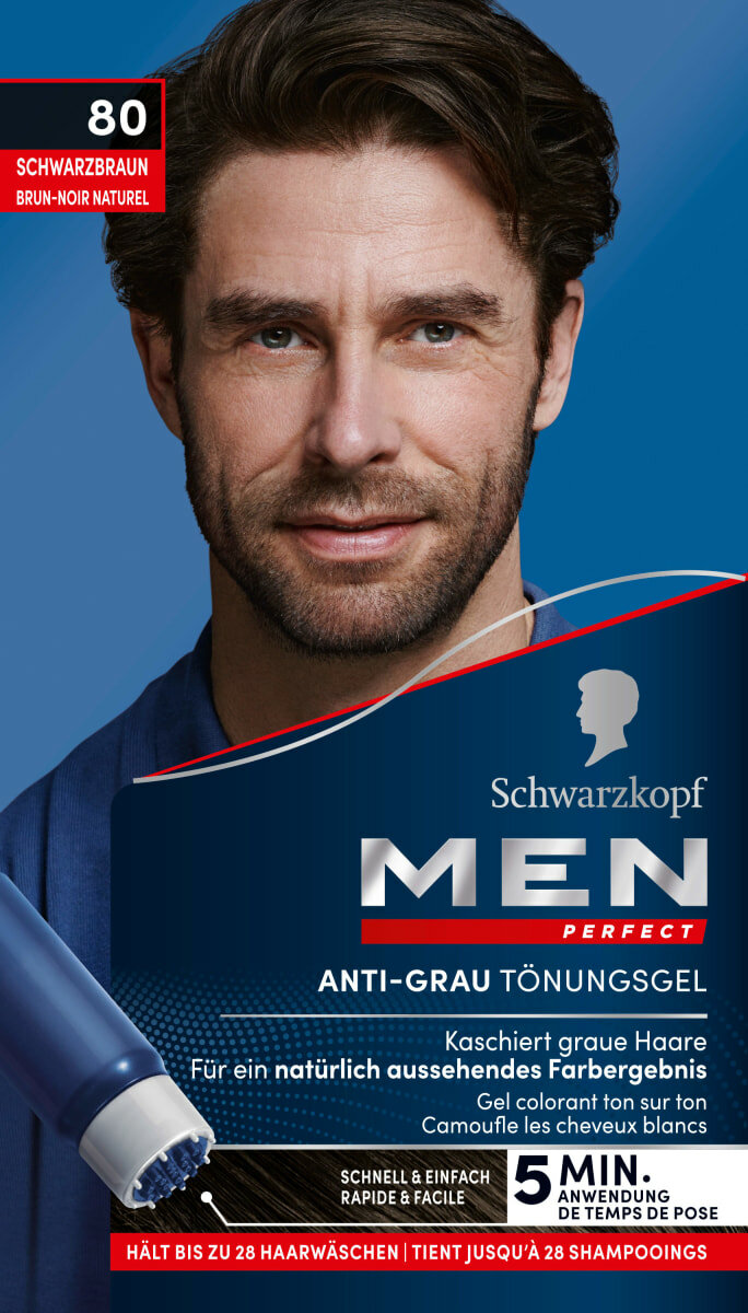 Schwarzkopf Men Perfect Краска для волос, 80 натуральный чёрно-каштановый, тонирующий гель против седины, 80 мл — фото 1