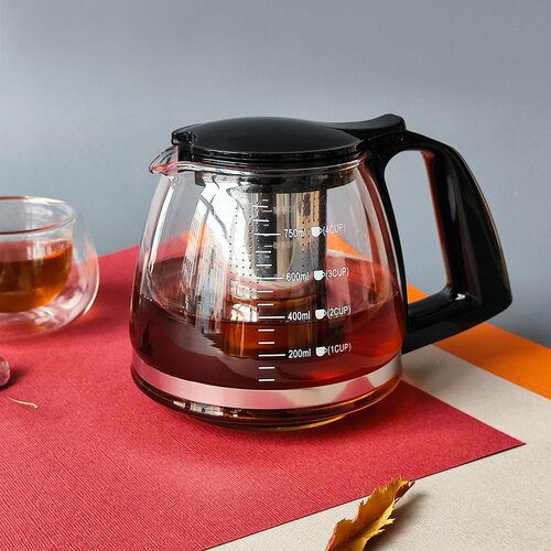 Чайник стеклянный заварочный 750 мл крышка пластик ситечко метал Baizheng 586₽