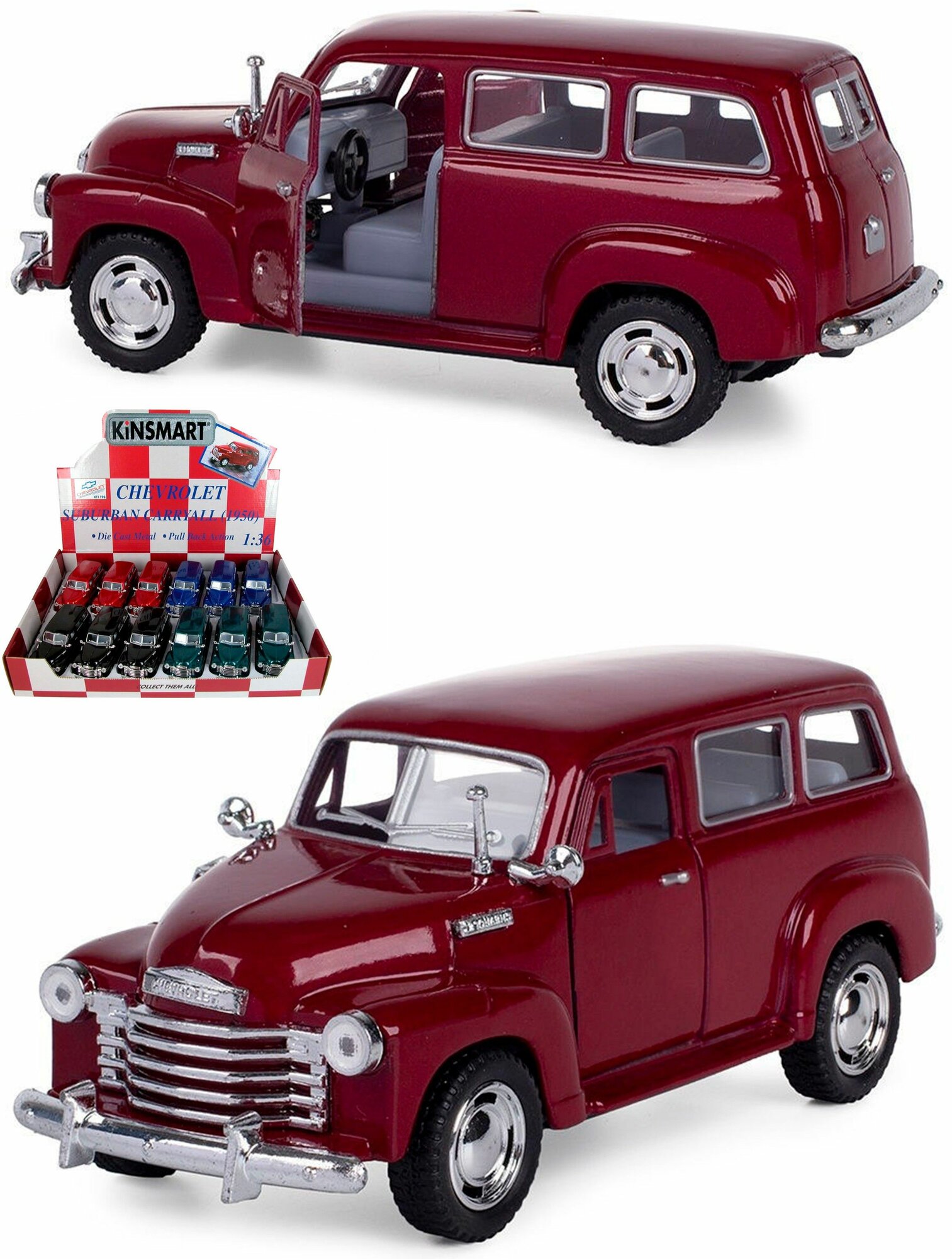 Металлическая машинка 1950 Chevrolet Suburban Carryall 1:36, инерционная / Красный