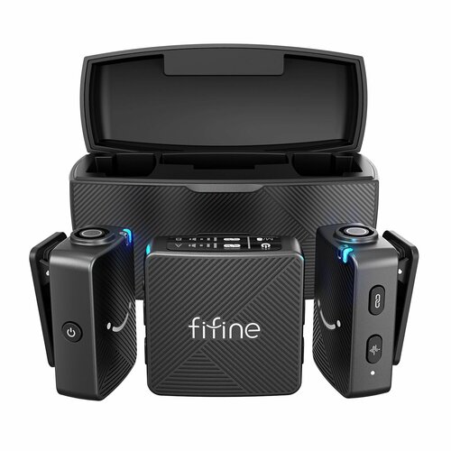 Беспроводная радиосистема Fifine M9 Dual (Black) / беспроводная петличка / петличный микрофон / 2.4Гц / TX+RX черный