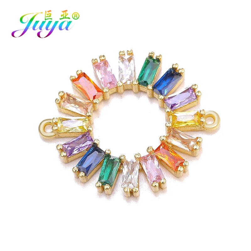 Juya Шармы-коннекторы для бижутерии с микро-паве бирюзой и 2 Pieces Wholesale, Желтый, Gold