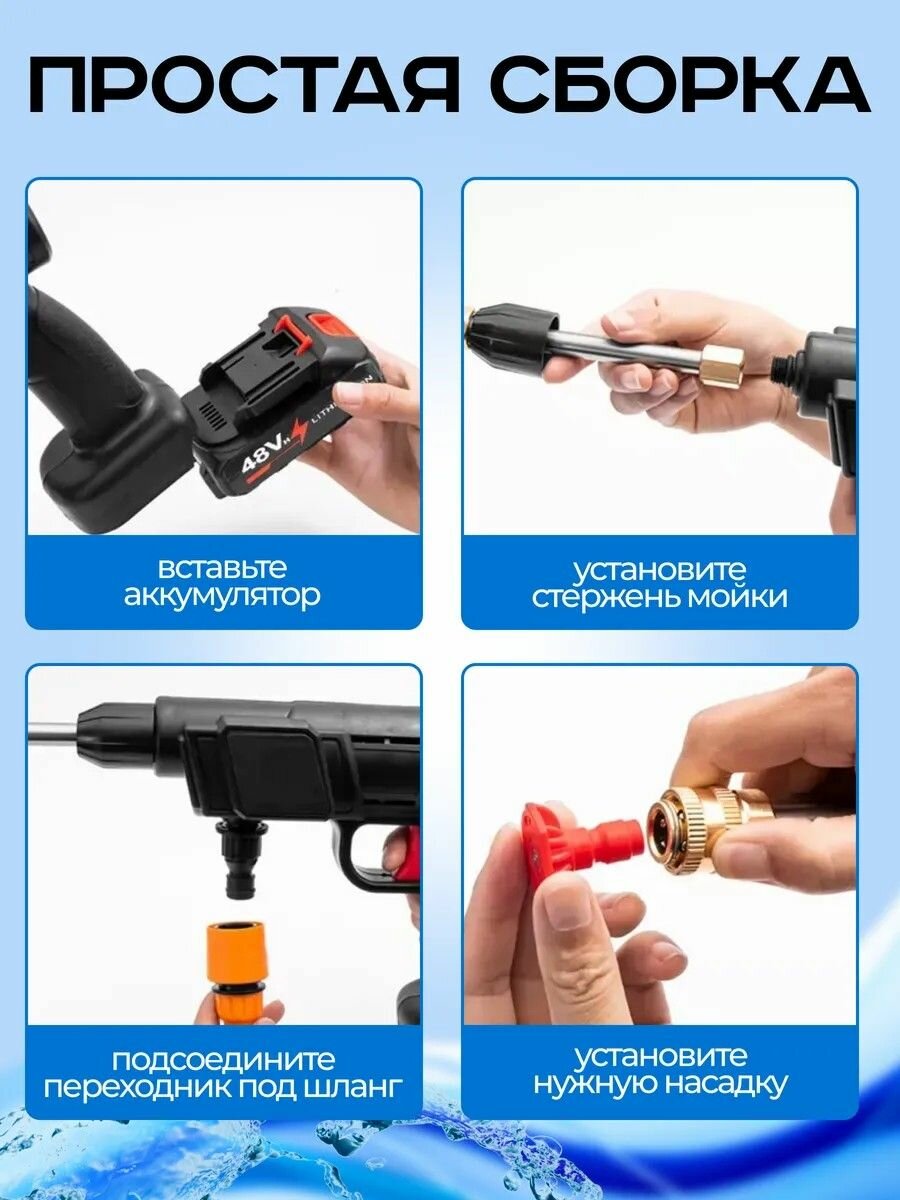 Мойки Высокого Давления Xiaomi Мойка высокого давления аккумуляторная для автомобиля Xiaomi, Портативная автомойка с двумя АКБ