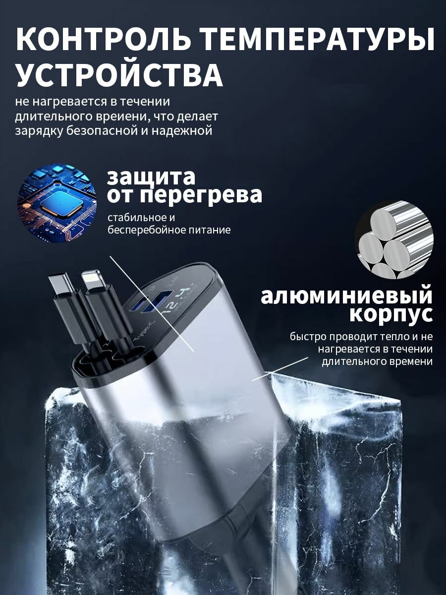 Автомобильное зарядное устройство / вольтметр в прикуриватель / Быстрая зарядка 120W — фото 1
