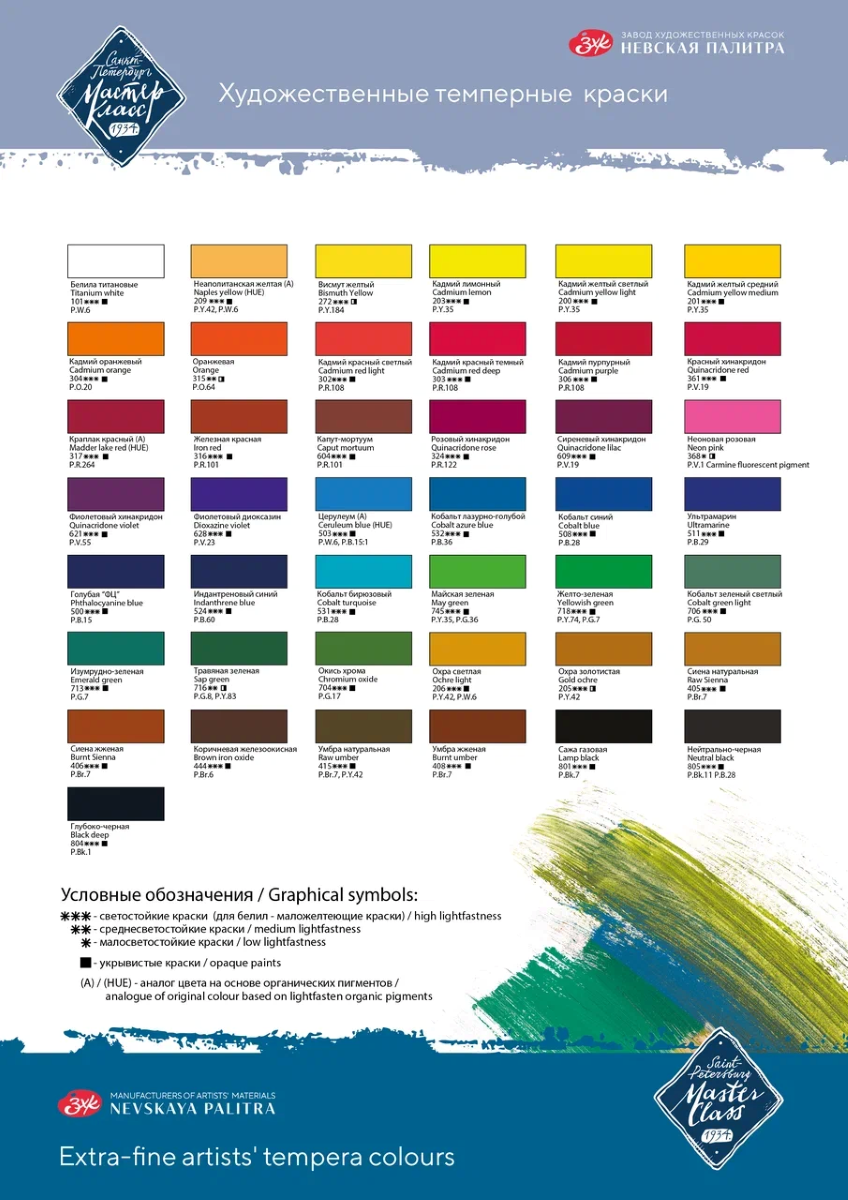 Темпера набор ЗХК Невская Палитра "мастер-класс" Basic Colours (ПВА) 6цв по 18мл — фото 1