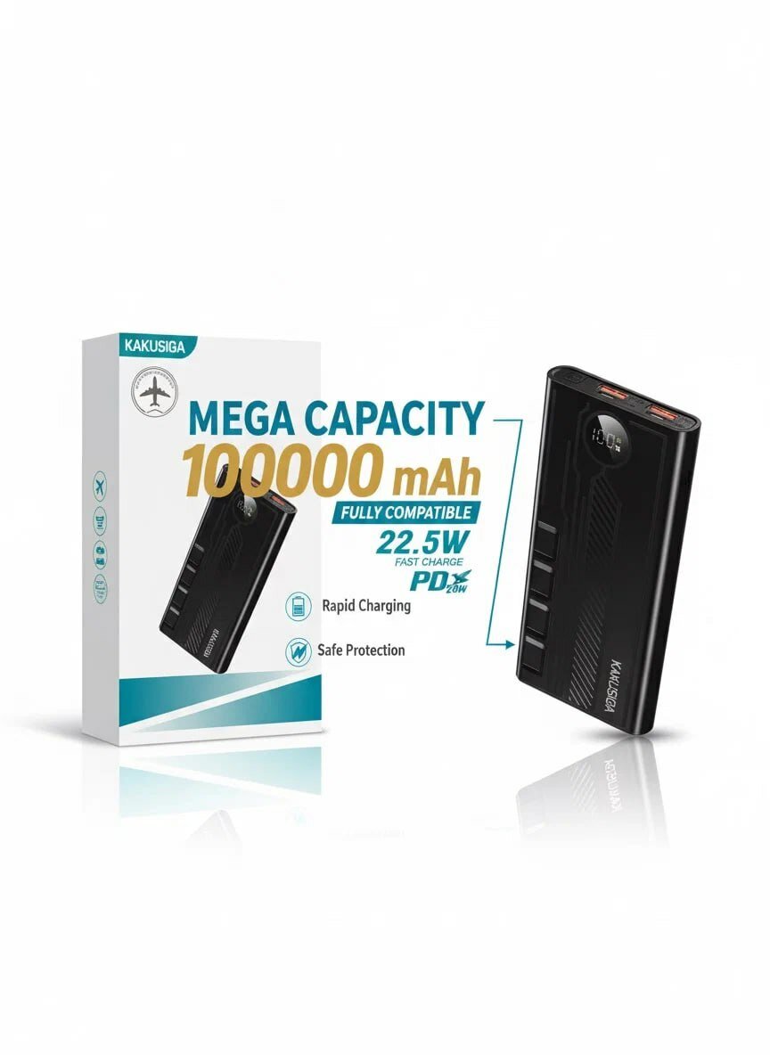 Внешний аккумулятор Kakusiga, 10000 мАч, быстрая зарядка, влагозащищенный, черный