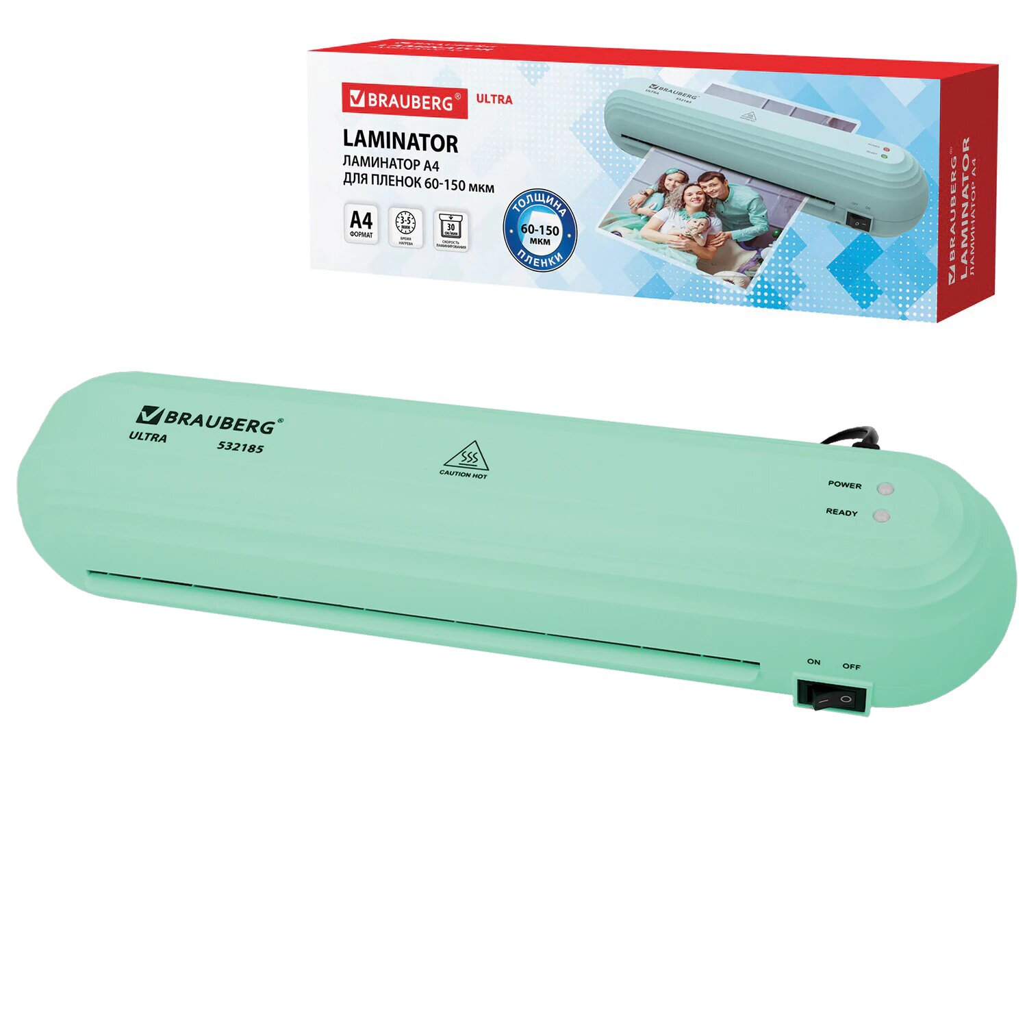 Ламинатор BRAUBERG ULTRA PM235M мятный формат A4 толщина пленки 60-150 мкм скорость 30 см/мин 532185