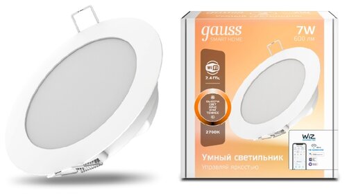 Светильник gauss Умный Wi-Fi 2010122, LED, 7 Вт, 2700, теплый белый, цвет арматуры: белый, цвет плафона: белый