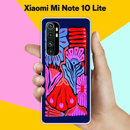 Силиконовый чехол на Xiaomi Mi Note 10 Lite Цветы на синем / для Сяоми Ми Ноут 10 Лайт матовый чехол boxing w для xiaomi mi note 10 lite сяоми ми ноут 10 лайт с 3d эффектом черный