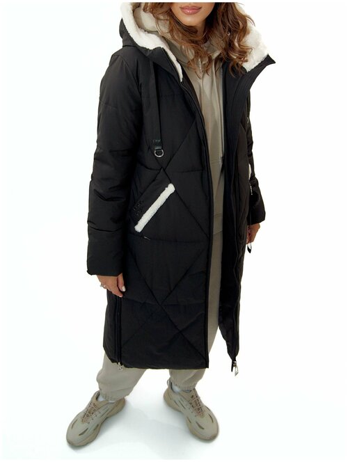 Пальто утепленное женское зимнее с капюшоном AD112227Ch, 52