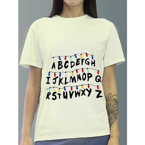 фото Футболка женская белая молочный оттенок из хлопка с dtf принтом сериалы очень старнные дела - 65 будь на стиле