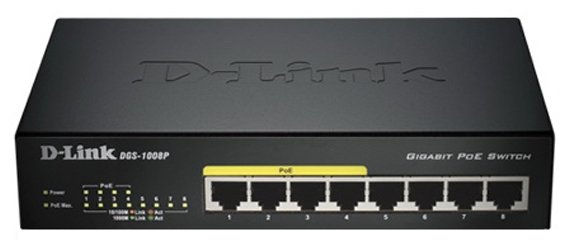 Коммутатор PoE D-link DGS-1008P 8x1000Base-T (4xPoE 802.3af/at, PoE-бюджет 80 Вт)