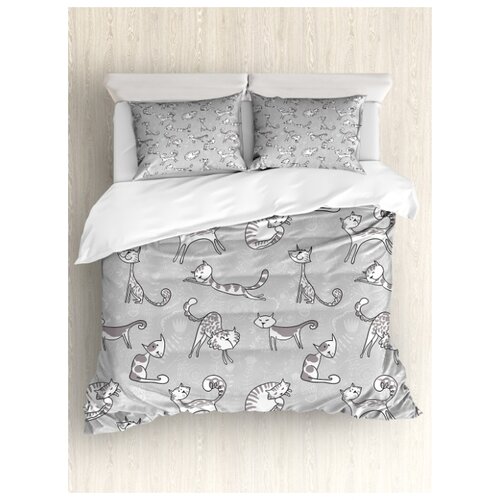 фото Комплект постельного белья "кошачья нежность" (пододеяльник+2 наволочки), евро (200x220 см) ambesonne