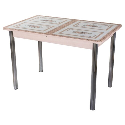 фото Стол кухонный домотека танго пр 02, раскладной, дхш: 110 х 70 см, длина в разложенном виде: 147 см, мд ст-72 молочный дуб с орнаментом 02 хром