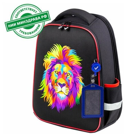 Ранец BRAUBERG FIT, 2 отделения, "Colorful lion", 38х27х14 см, 270618