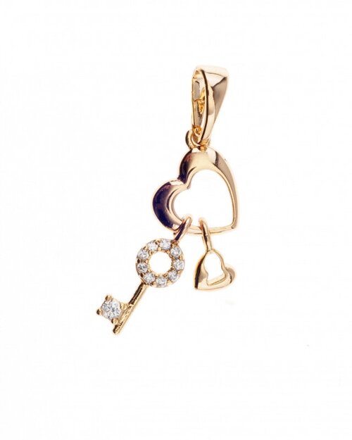 Кулон сердце подвеска на шею женская ключик с фианитами Xuping бижутерия под золото подарок любимой.
