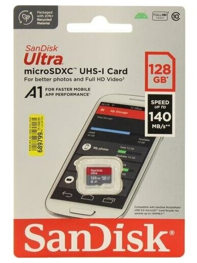 Карта памяти MicroSDXC 128GB SanDisk Ultra Class 10, UHS-I, R 140 МБ/с, без адапт - фото №2