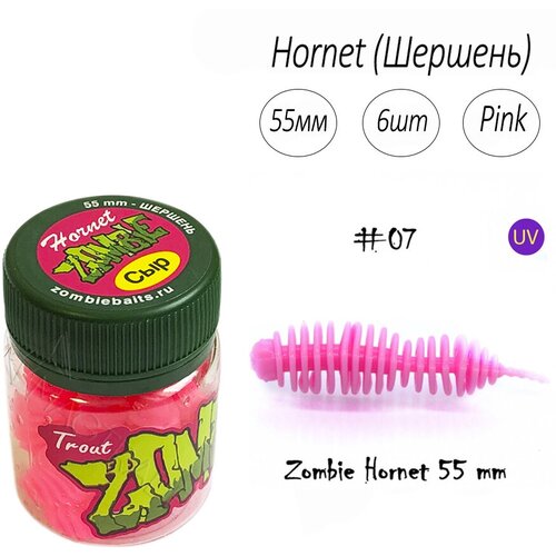 фото Силиконовая приманка для рыбалки zombie hornet (шершень) 55мм, 6шт, запах сыр, pink (розовый), мягкая приманка для ловли форели.