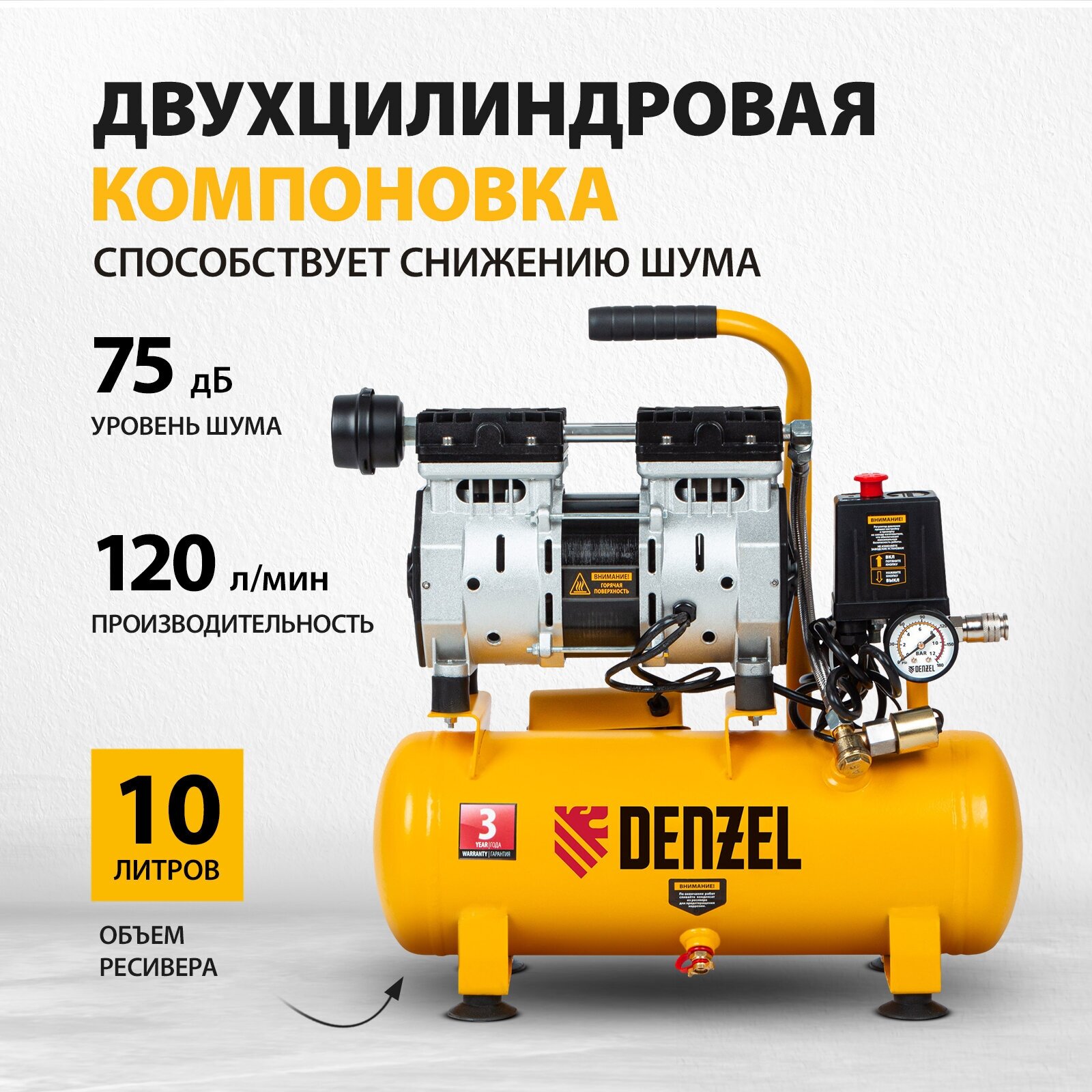 Компрессор безмасляный Denzel DLS 650/10 10 л 065 кВт