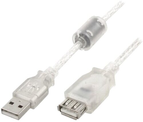 Удлинитель USB2.0 Am-Af Cablexpert CCF-USB2-AMAF-TR-0.75M, экран, фильтр, прозрачный - кабель 0.75 метра