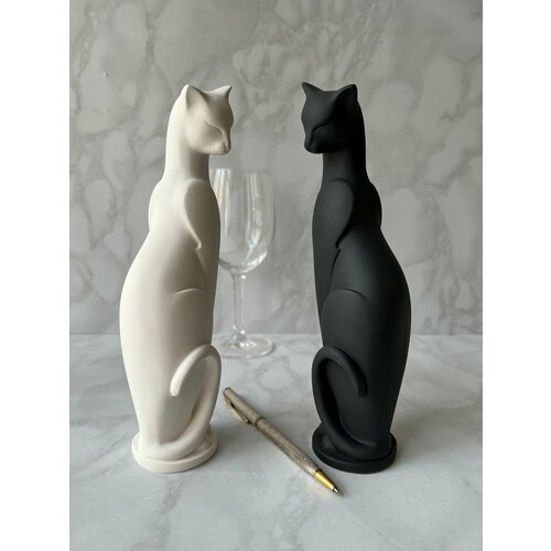 Статуэтка Кошка Грация пара, 22,5 см. Черно-белая. Гипс