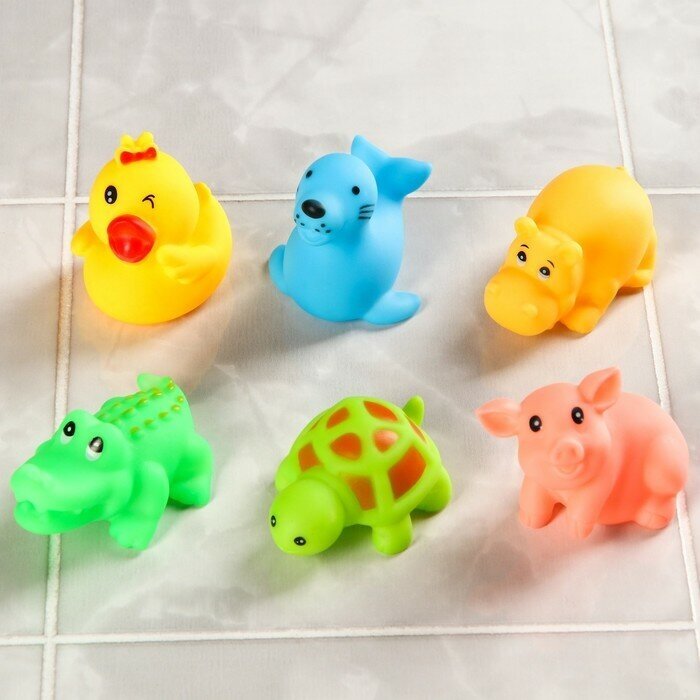 Крошка Я Набор резиновых игрушек для ванны «Любимые животные», 6 шт, с пищалкой, Крошка Я