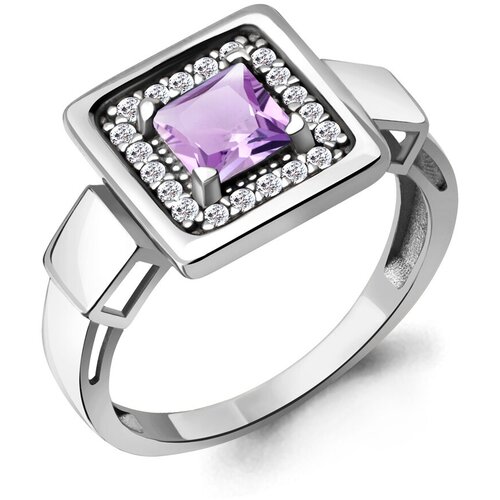фото Кольцо diamant online, серебро, 925 проба, аметист, фианит, размер 18.5