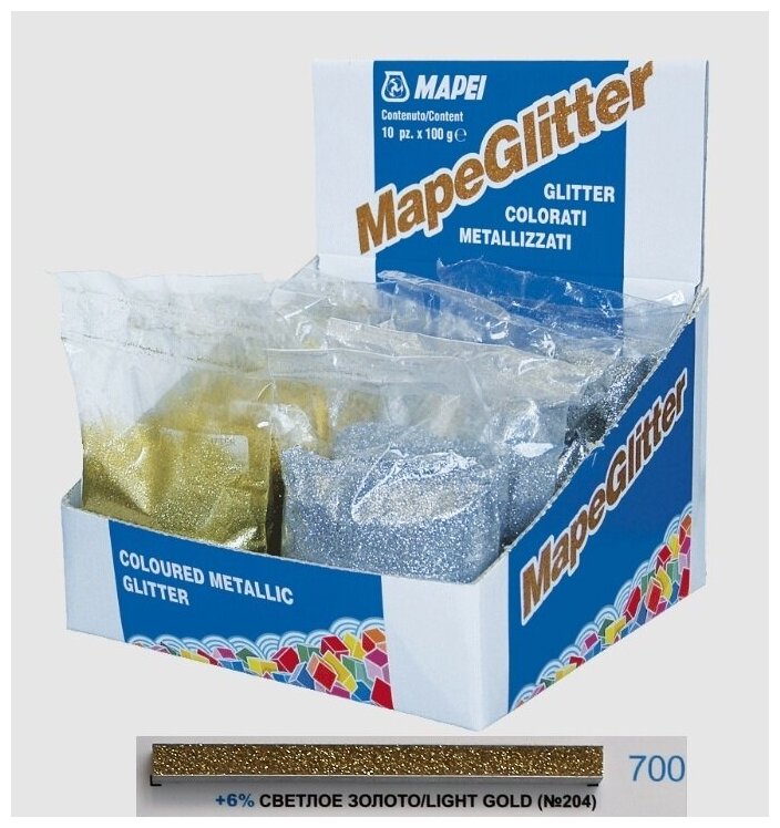 Металлические цветные блестки к затирке MAPEI Mapeglitter 204 L.GOLD (Светлое золото), 0.1 кг