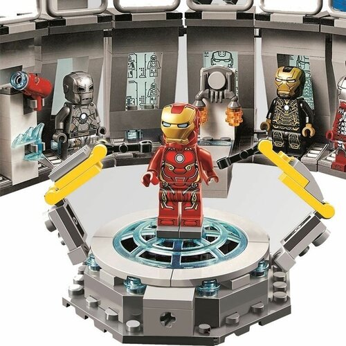 костюм железного человека 5281 52 54 Детский конструктор Лаборатория Железного Человека, Мстители, Marvel, Супер герои китайское лего 4017