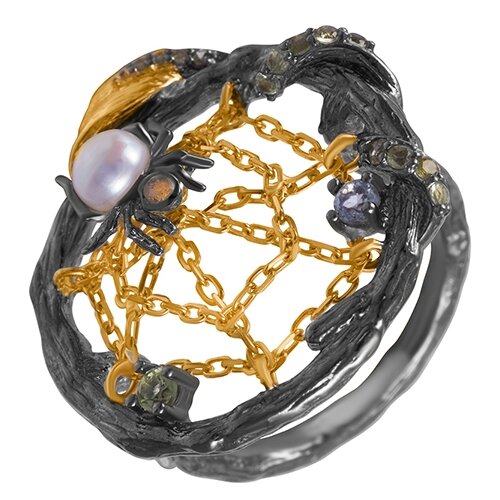 фото Element47 кольцо из серебра 925 пробы с перидотами, аметистами, гранатами и культивированным жемчугом yr00829_ko_am_gr_pd_wp_bj, размер 17