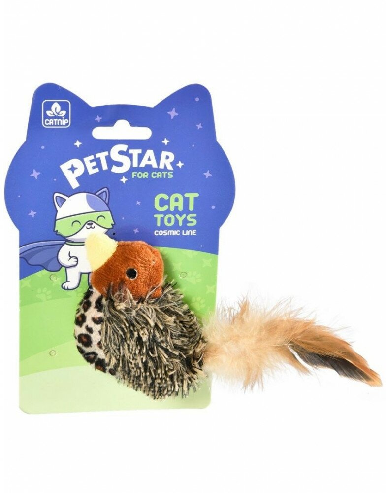PET STAR Игрушка для кошек Птичка с мятой и перьями, 8х18 см - фотография № 1