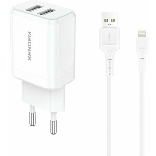 Зарядное устройство SENDEM OG32 Белый ЗУ с USB + кабель IOS Lightning 1м (5B, 3400mA)