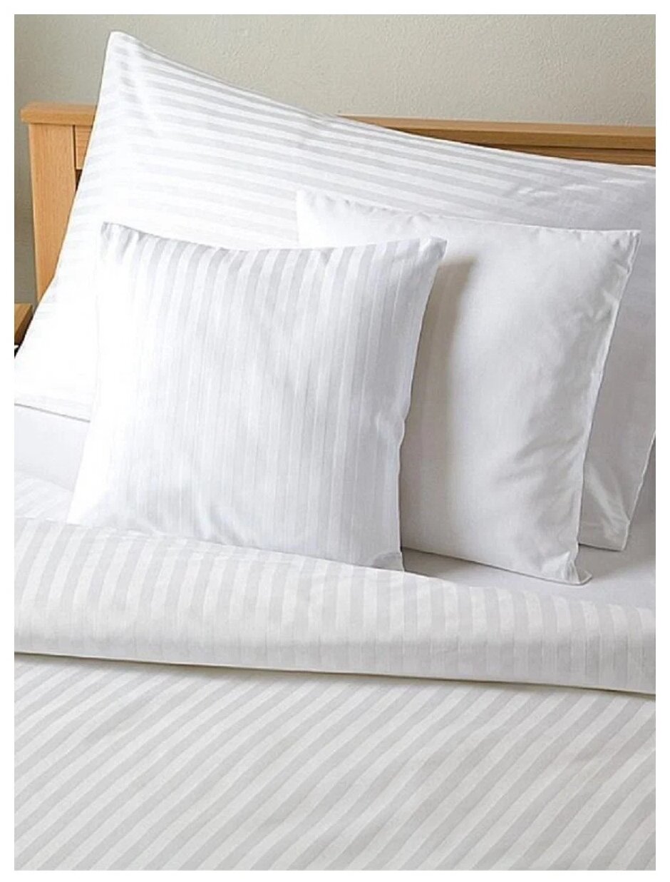 Комплект постельного белья Виктория Полоска, 2-спальное с европростыней, сатин, белый