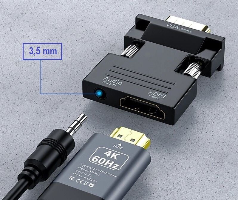 Портативный адаптер переходник конвертер HDMI - VGA с аудио выходом 35 mm