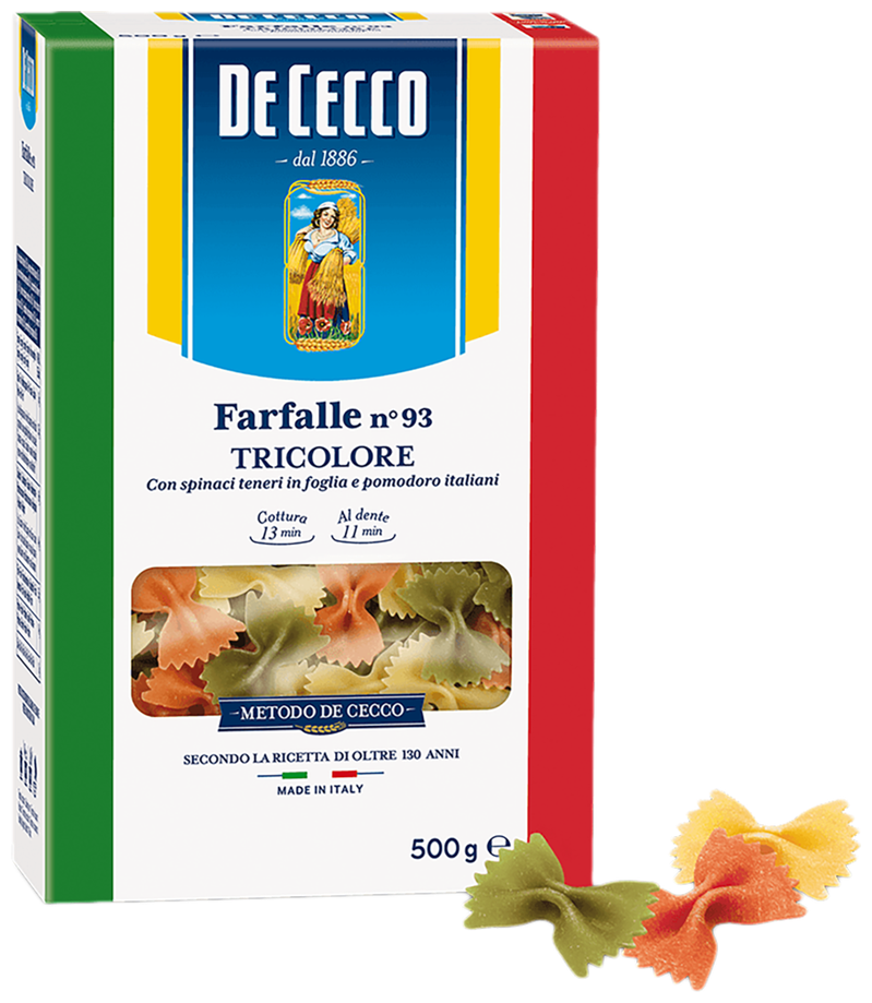 Макаронные изделия De Cecco из твердых сортов пшеницы Фарфалле триколоре-93, 500гр
