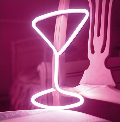 Светильник светодиодный неоновый Бокал, 30х19 см розовый