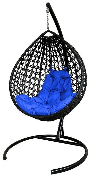 Подвесное кресло m-group капля Люкс с ротангом чёрное, синяя подушка - фотография № 9