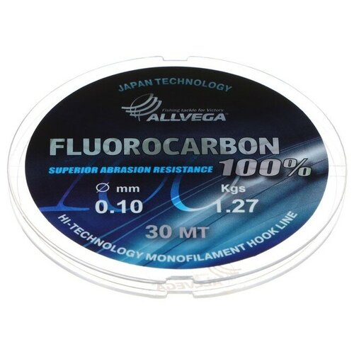 леска для рыбалки монофильная прозрачная 150 м диаметр 0 20 мм Леска монофильная ALLVEGA FX Fluorocarbon 100%, диаметр 0.10 мм, тест 1.27 кг, 30 м, прозрачная