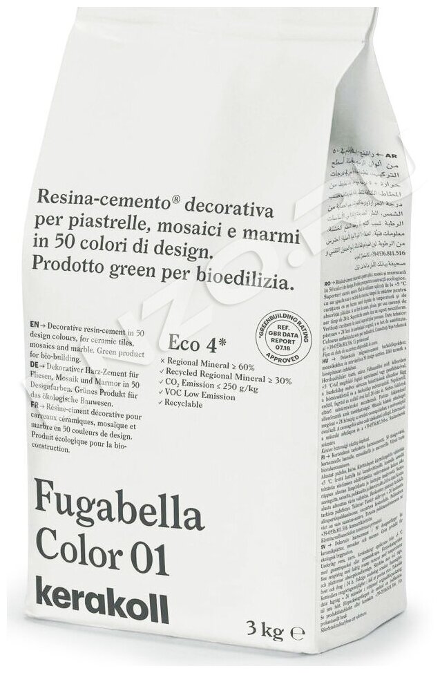 Kerakoll Fugabella Color 01 затирка для швов полимерцементная (50 оттенков) 3 кг.