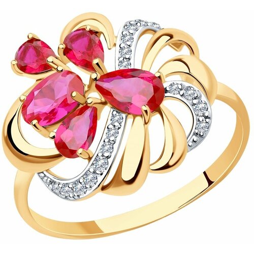 Кольцо Diamant online, красное золото, 585 проба, фианит, корунд, размер 18.5, розовый