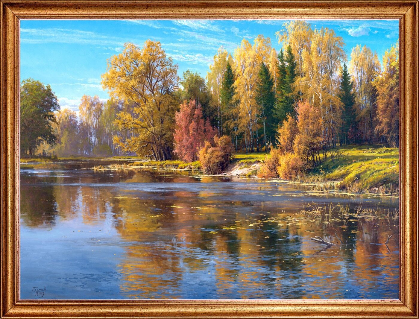 Картина холсте, "Осень", 80х60 см, художник - Басов Сергей. Холст на деревянном подрамнике, оформлена в багет, Арт. БС-х6