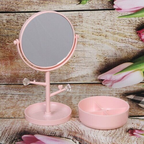 зеркало настольное с подставкой для косметики beauty bunny цвет белый 14 5 16 7см Зеркало настольное / Зеркало косметическое Beauty - Look, цвет розовый, 33*14.5см