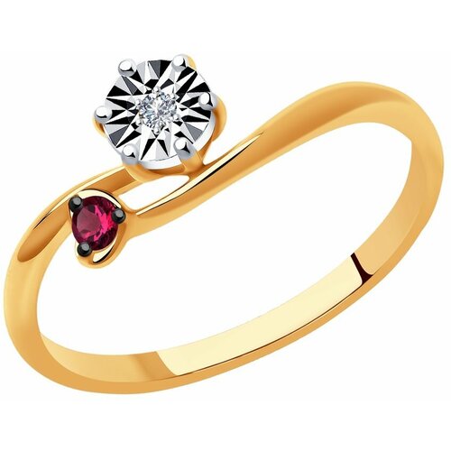 Кольцо SOKOLOV Diamonds из комбинированного золота с бриллиантом и рубином 4010643, размер 17.5