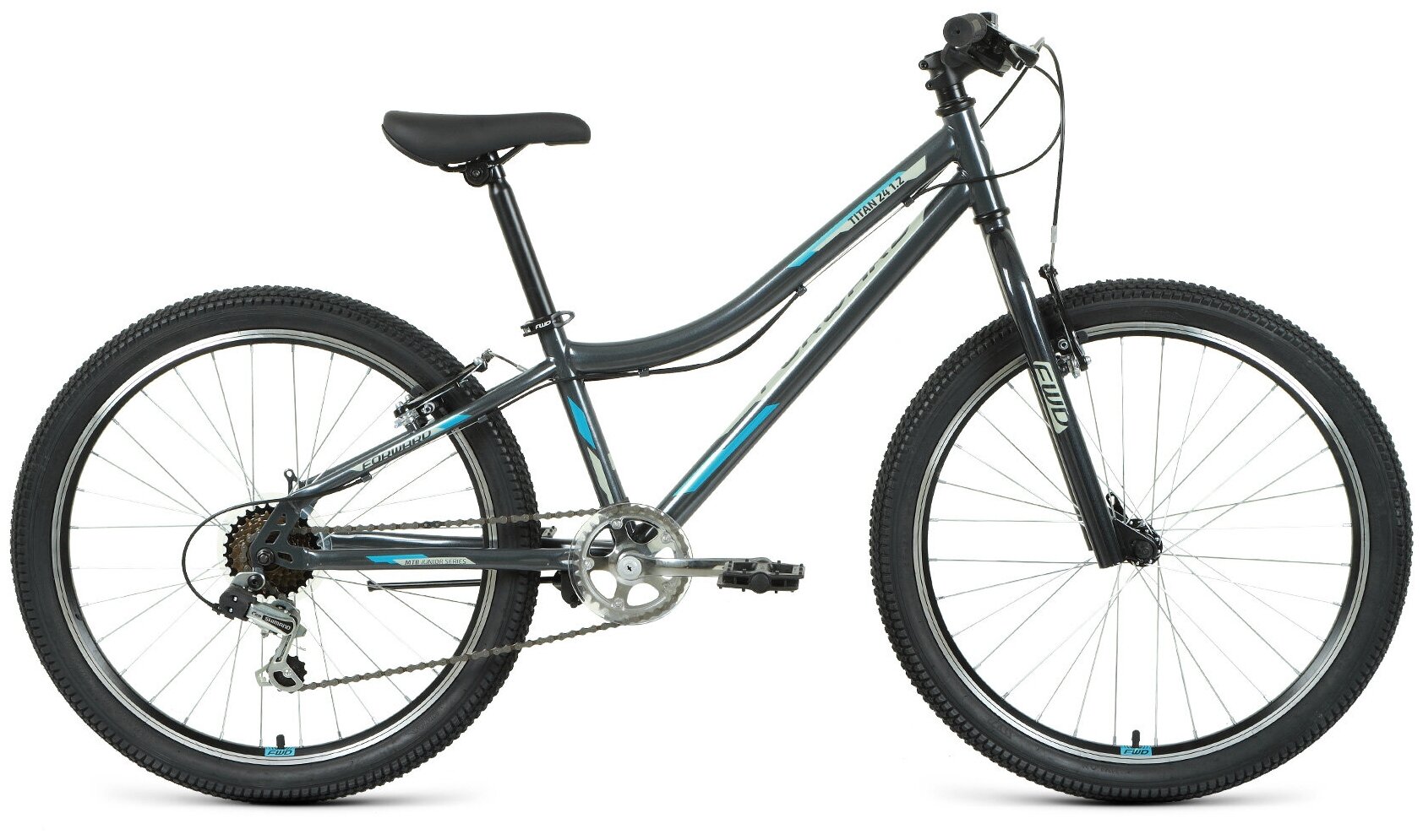 Велосипед 24 FORWARD TITAN 1.0 (6-ск.) 2022 (рама 12) темный/серый/бирюзовый