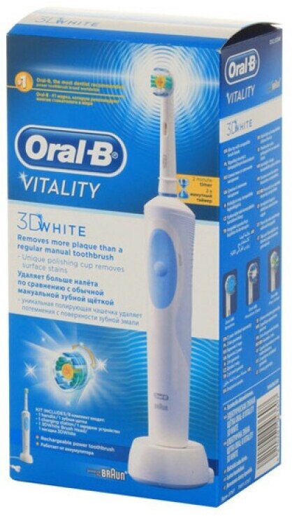 Электрическая зубная щетка Oral-B Vitality 3D White, бело-голубой - фотография № 11