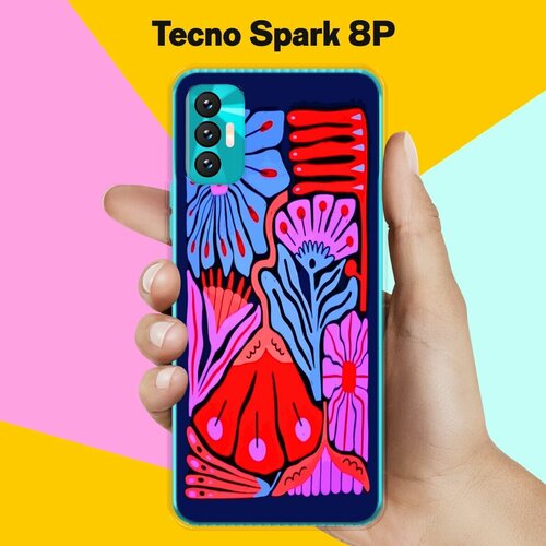 Силиконовый чехол на Tecno Spark 8P Цветы на синем / для Техно Спарк 8П силиконовый чехол на tecno spark 8p узор 50 для техно спарк 8п